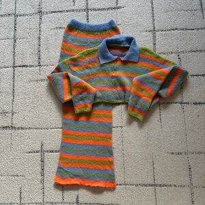 Fuzzy Striped Cropped Sweater and Skirt Set